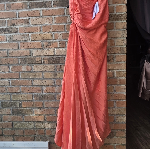 Elegant One-Shoulder Coral Dress - Picture 5 of 7